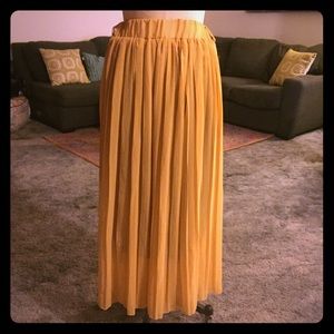 Light Mustard Pleated Chiffon Maxi Skirt